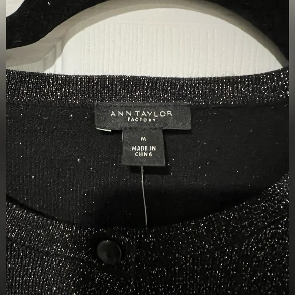 Ann Taylor Long Sleeve Button Up Cardigan Sweater Medium Black Metallic Sparkle - Picture 4 of 6